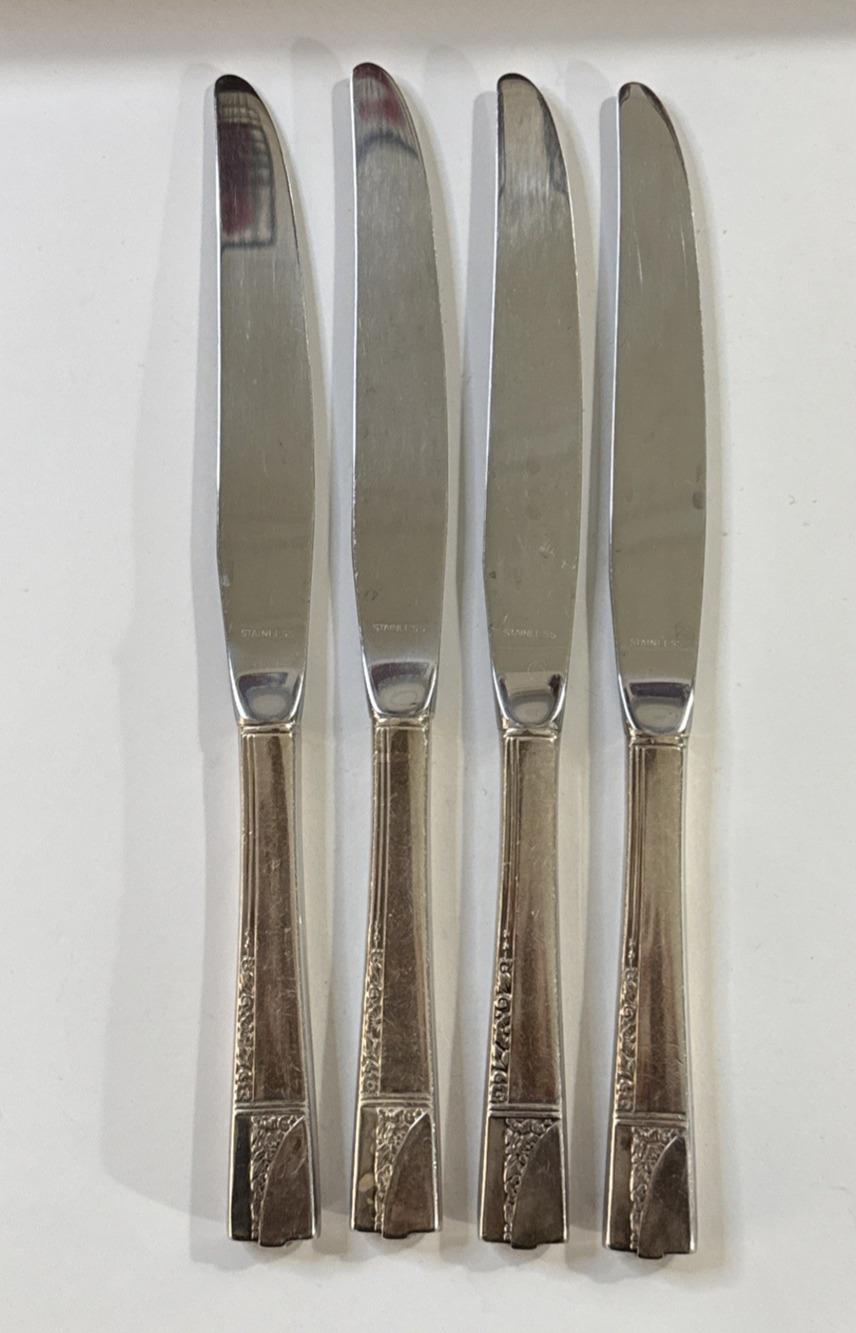 4 Vintage Oneida Nobility Plate Caprice Silverplate Hollow Dinner Knives 1937